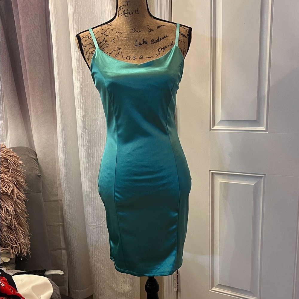 Teal Satin Dress